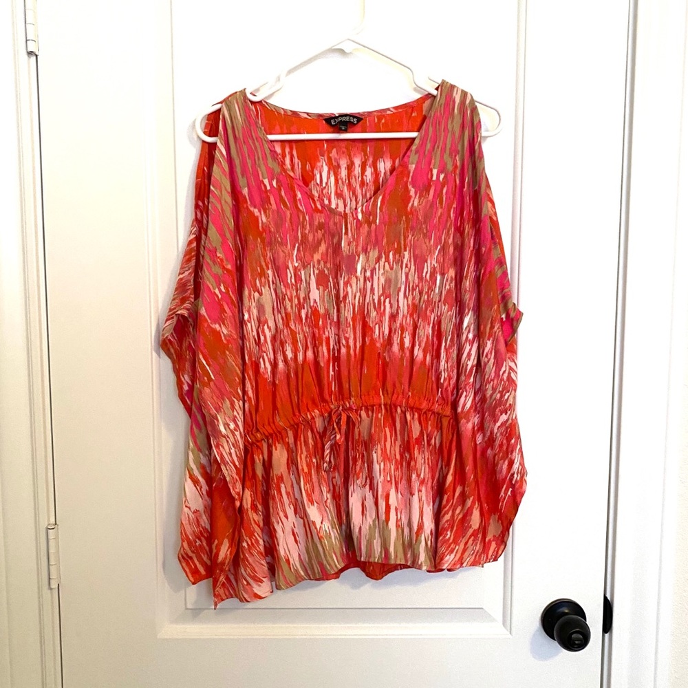 Express Cold Shoulder Silky Blouse with Tie